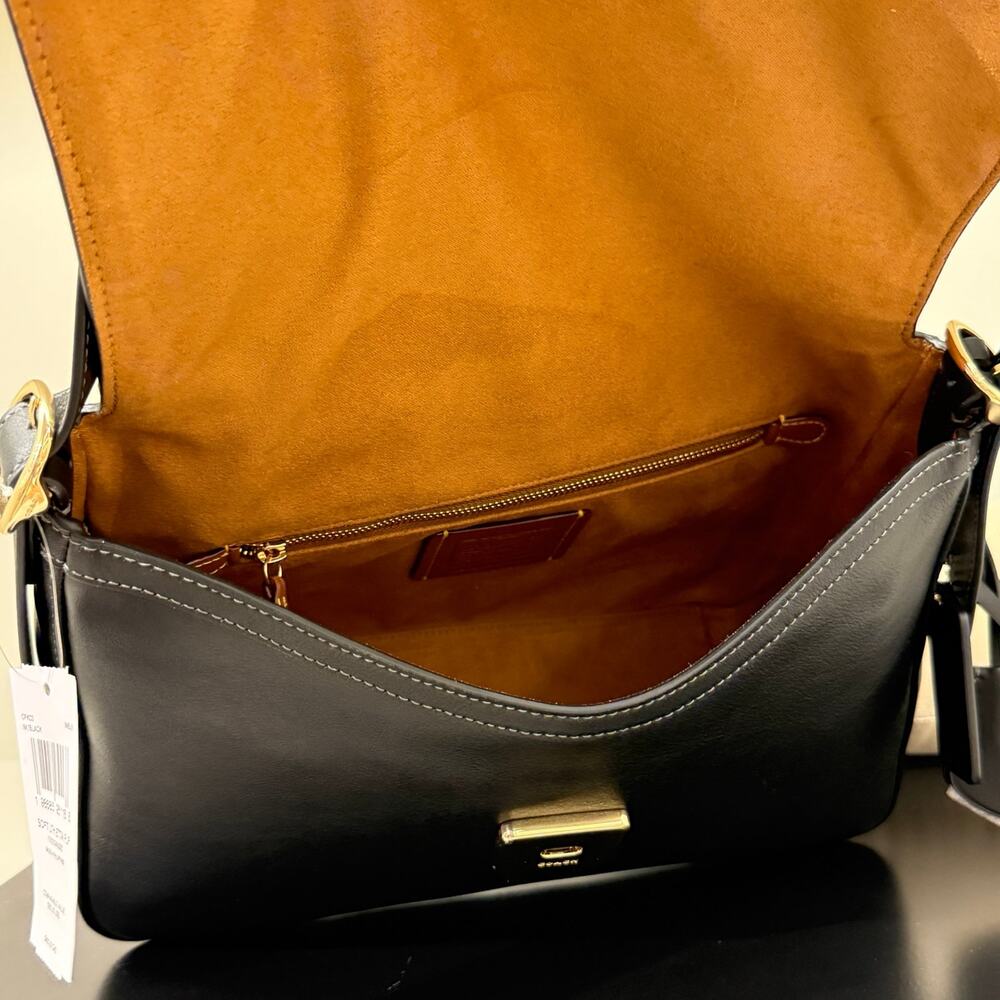 New‼️Coach Etta Flap Bag  CFK03 natural grain leather/Gold/Black - Picture 6 of 8